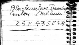A page of Zacarias Moussaouis notebook with a phone number for the security contractor Blackwater.